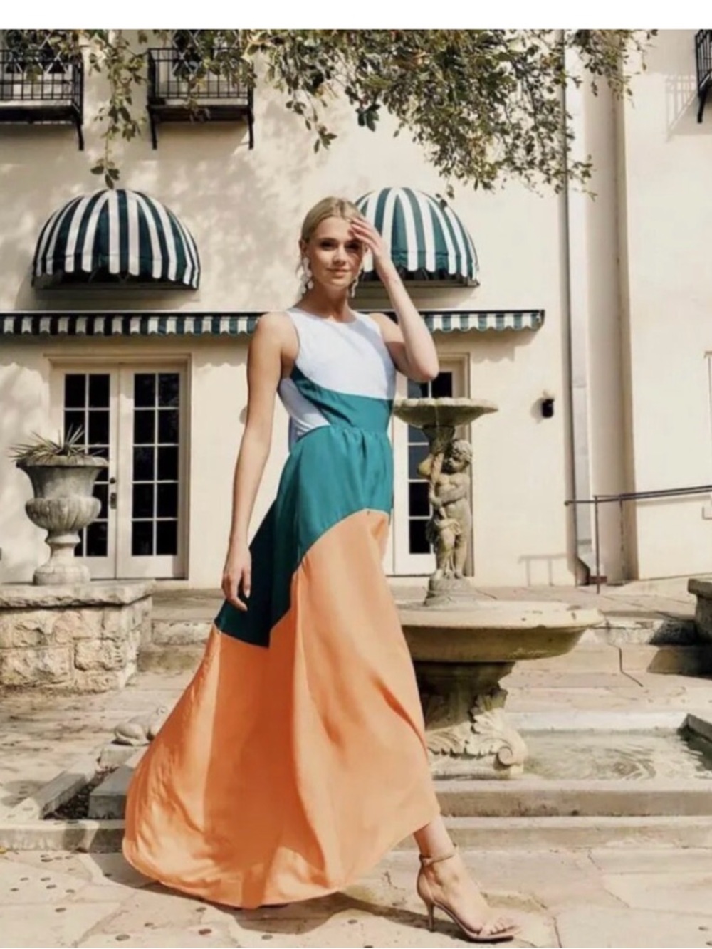 Tuckernuck Colorblock Eden Maxi Dress in Green and Orange NWT sz L